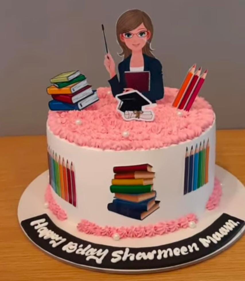 Best Teacher Ever – Pink & White Cake
