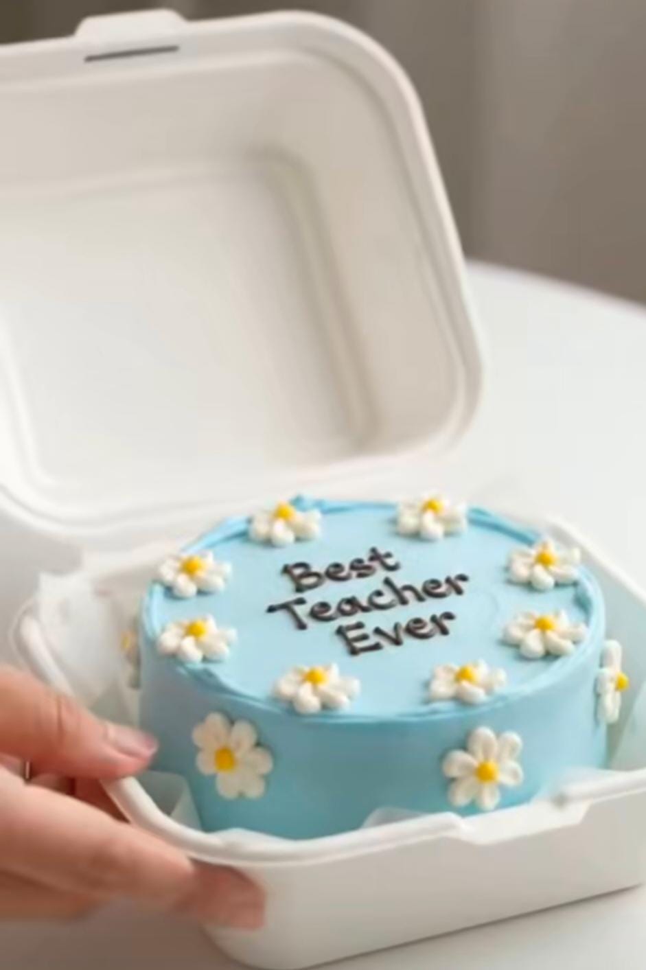 Best Teacher Ever – Blue Floral Cake