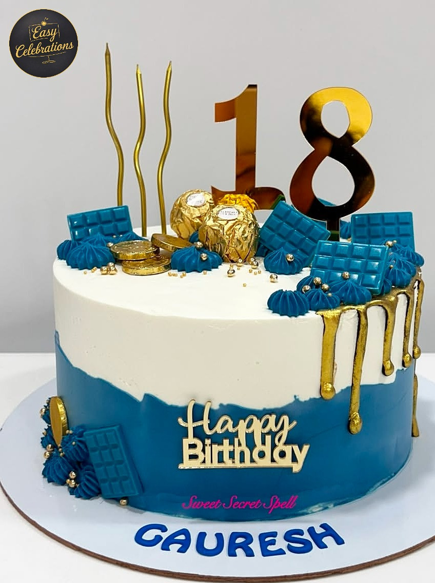 Blue & Gold Chocolate Birthday Cake