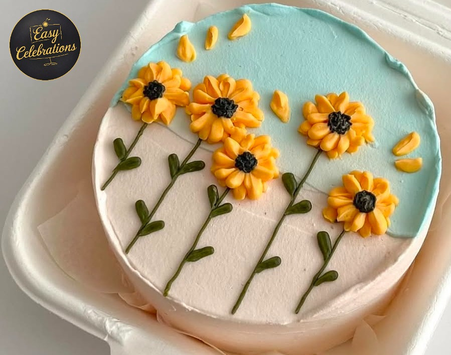 Blue & Yellow Floral Bento Cake