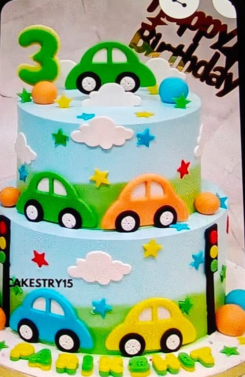 Car Theme Two-Tier Birthday Cake
