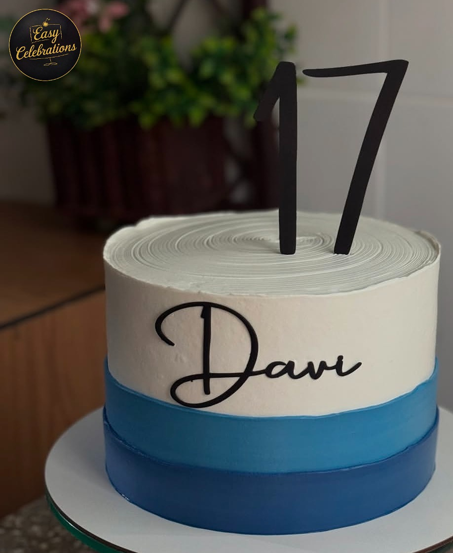 Classic Blue & White 17th Birthday Cake