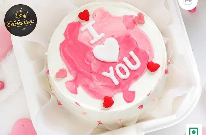 I Love You Pink Heart Cake