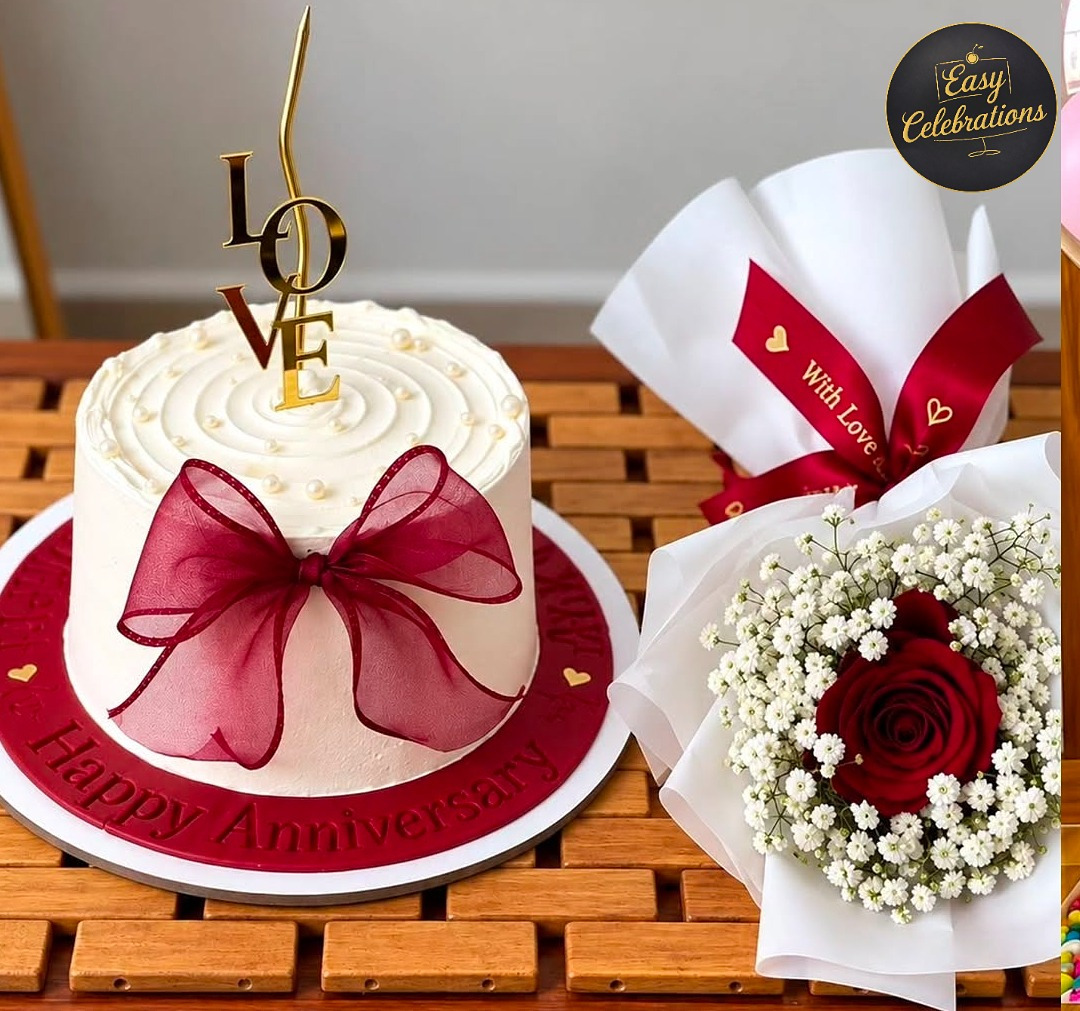 Love Anniversary Cake & Bouquet