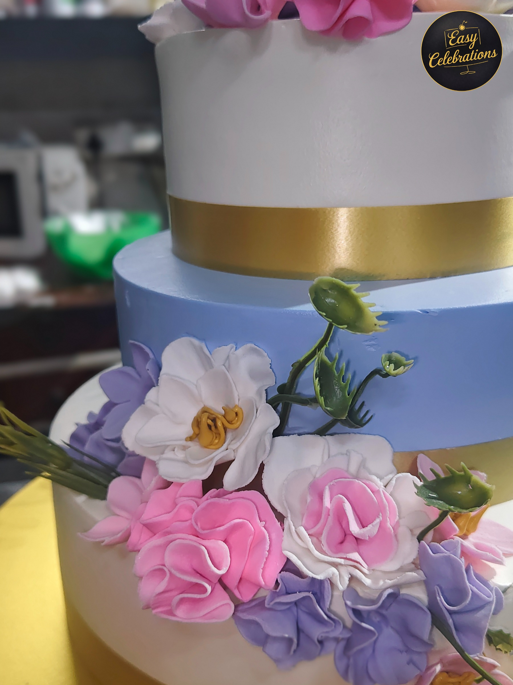 Pastel Floral Elegance Three-Tier Cake