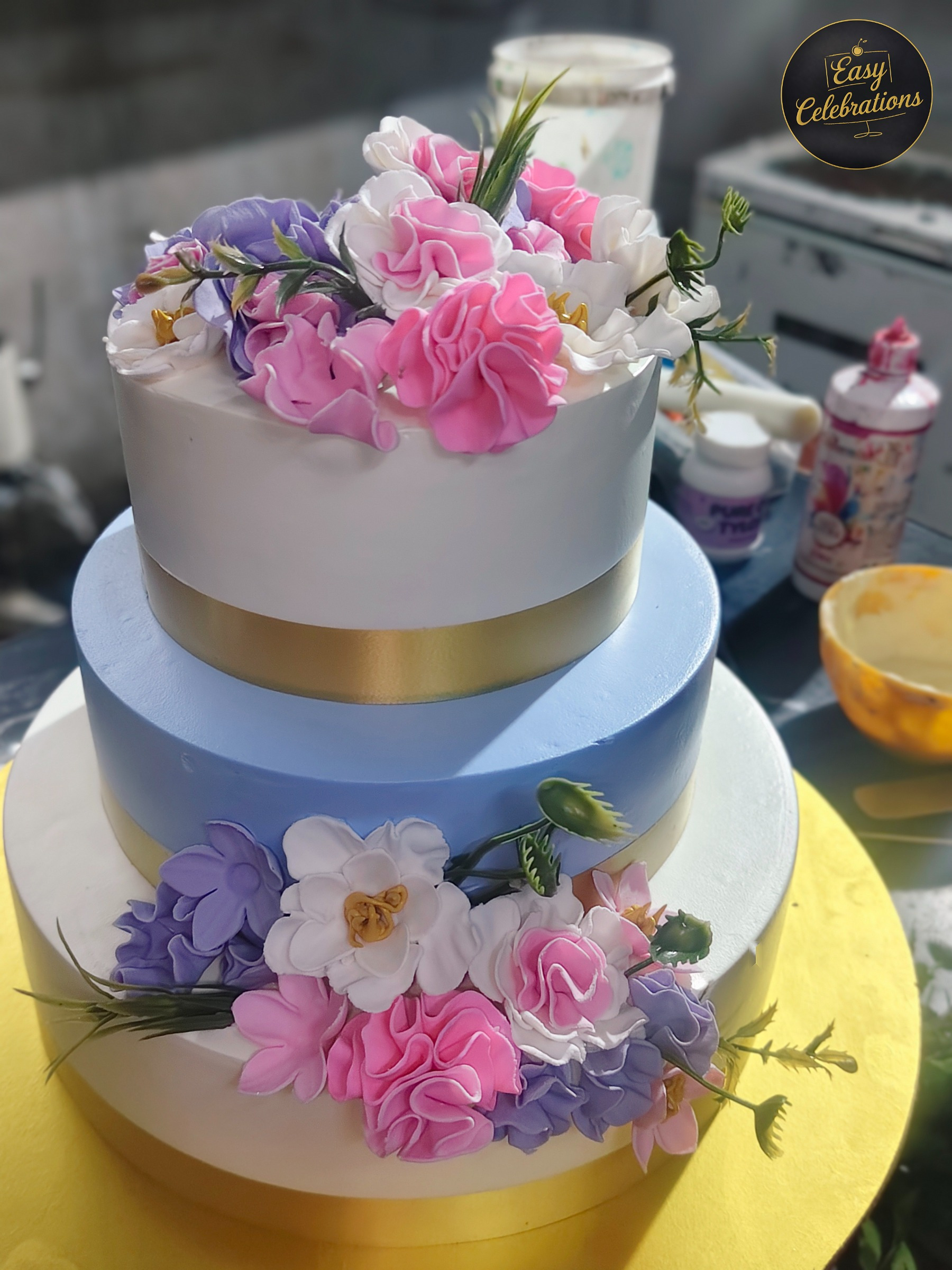 Pastel Floral Elegance Three-Tier Cake