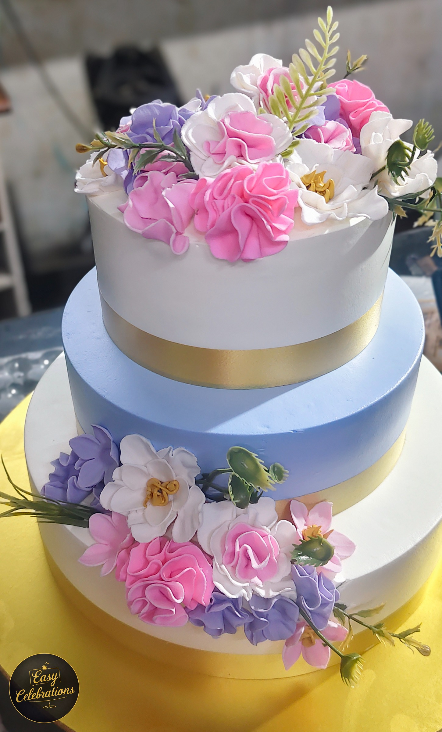 Pastel Floral Elegance Three-Tier Cake