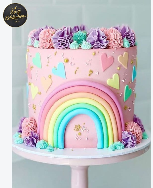 Pastel Rainbow Heart Cake