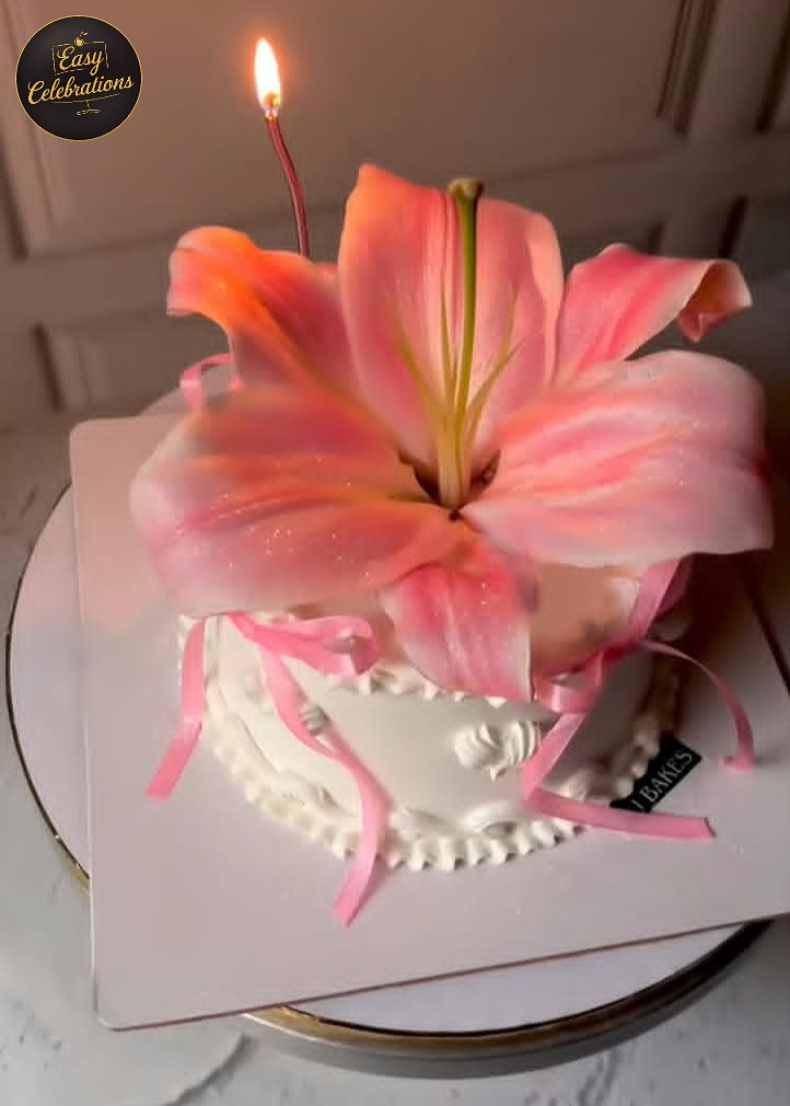Pink Lily Flower Cake