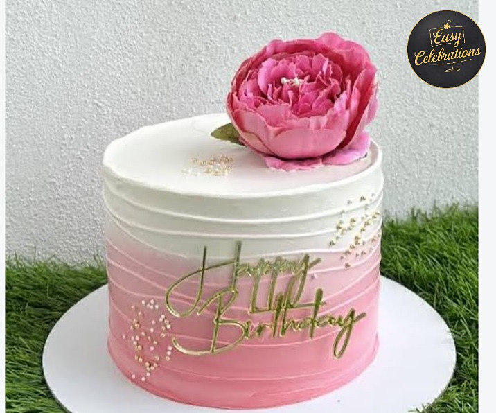 Pink Ombre Floral Birthday Cake