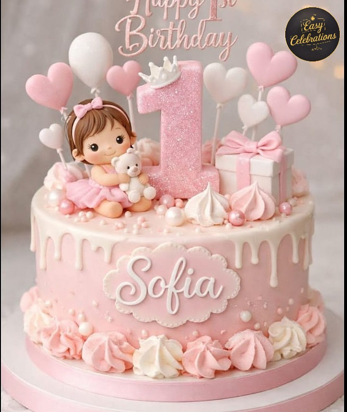Pink Princess First Birthday Cake