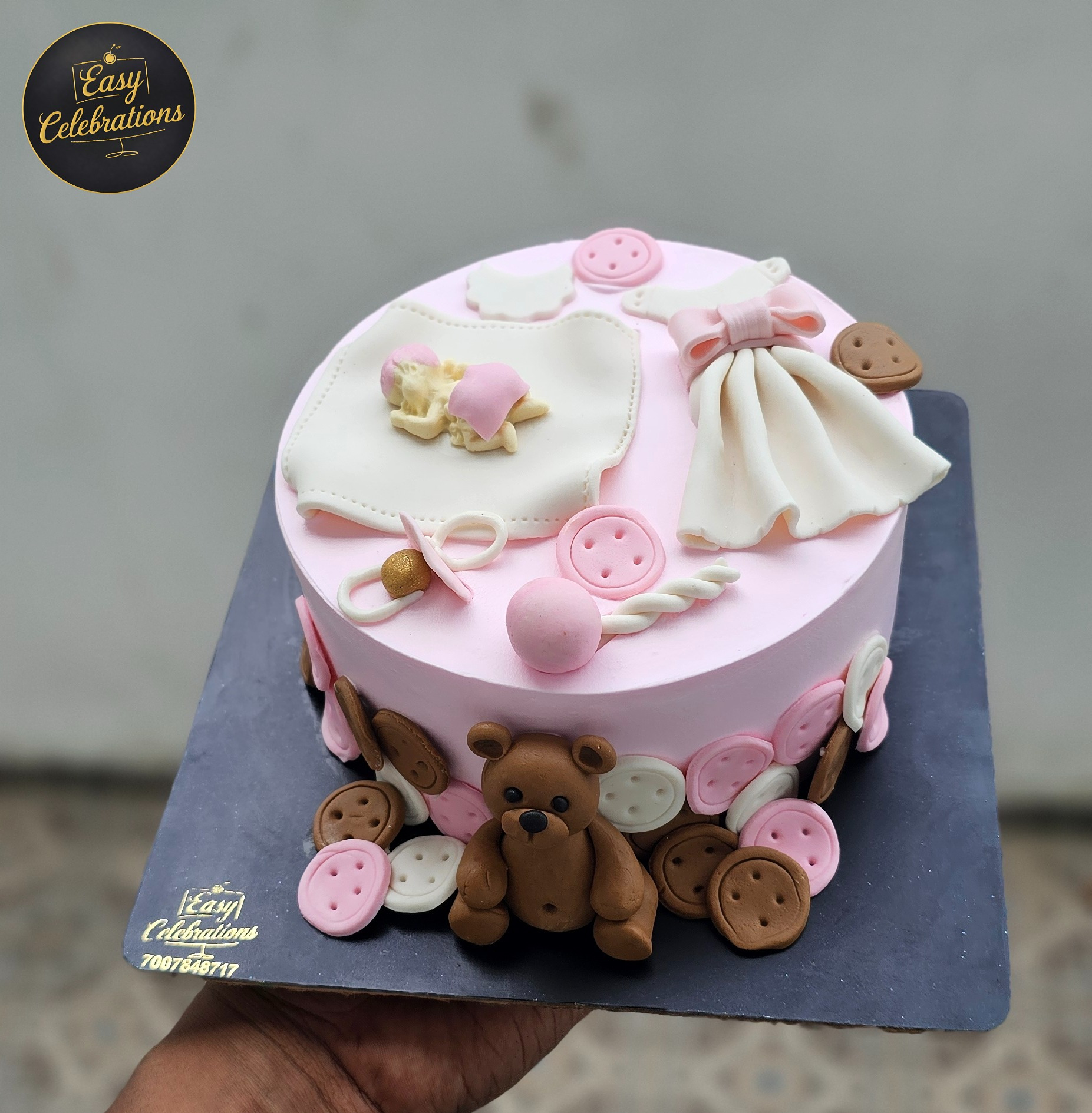 Pink Teddy Bear Baby Dress Cake