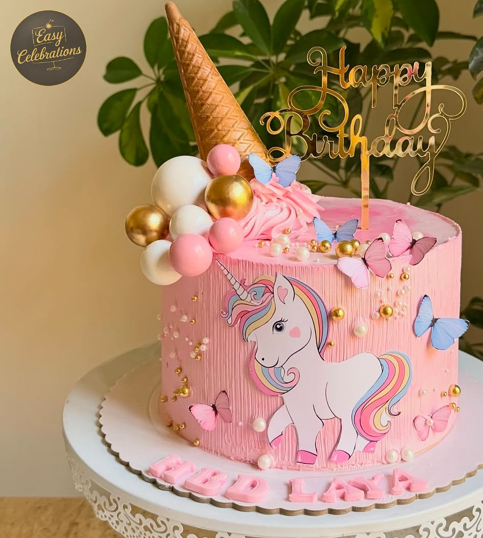 Pink Unicorn Butterfly Birthday Cake