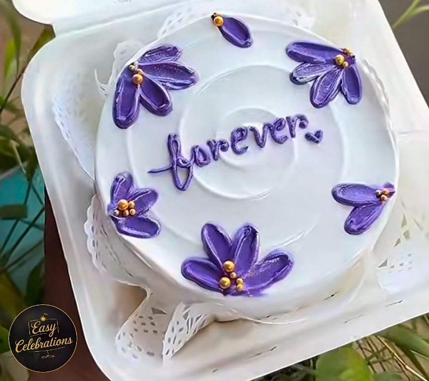Purple Floral “Forever” Bento Cake
