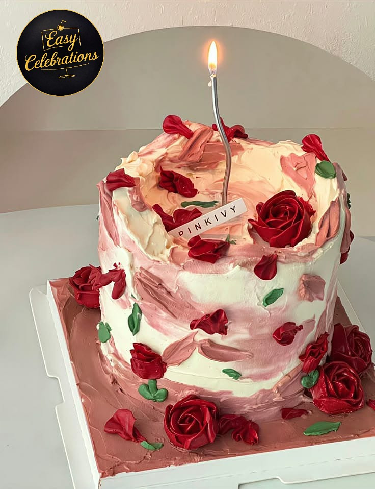 Romantic Red Rose Vintage Cake