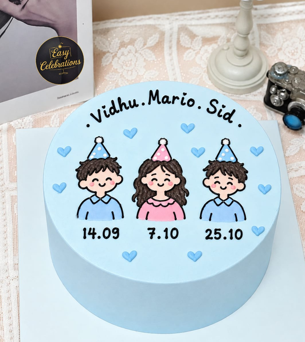 Siblings Birthday Cartoon Cake 🎂