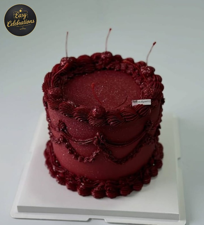Vintage Burgundy Birthday Cake