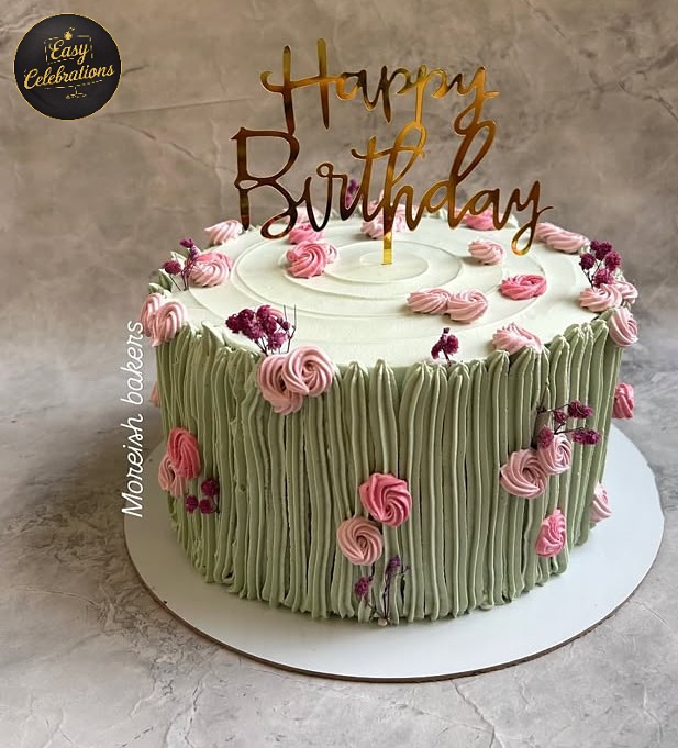 Vintage Floral Green & Pink Cake