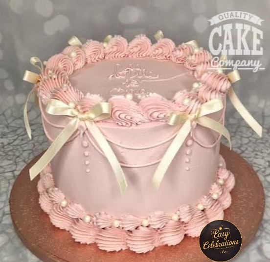 Vintage Pink Bow Birthday Cake